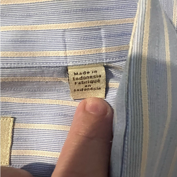 Men's TOMMY BAHAMA Blue Tan Stripe Long Sleeve Button Down Shirt 34-35 17 1/2 - Picture 6 of 11